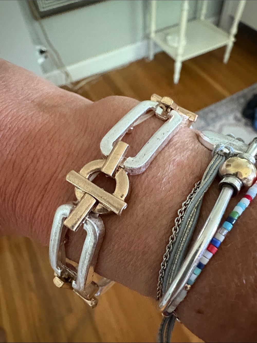 Silver and Gold Link Toggle Bracelet - Women Jewelry